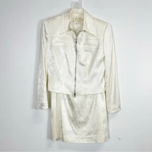Alberto Makali Two Piece Skirt Suit Vintage Womens Size 4 Ivory Patterned USA